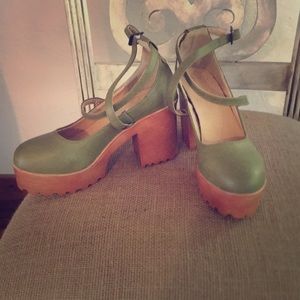 Chunky green heels